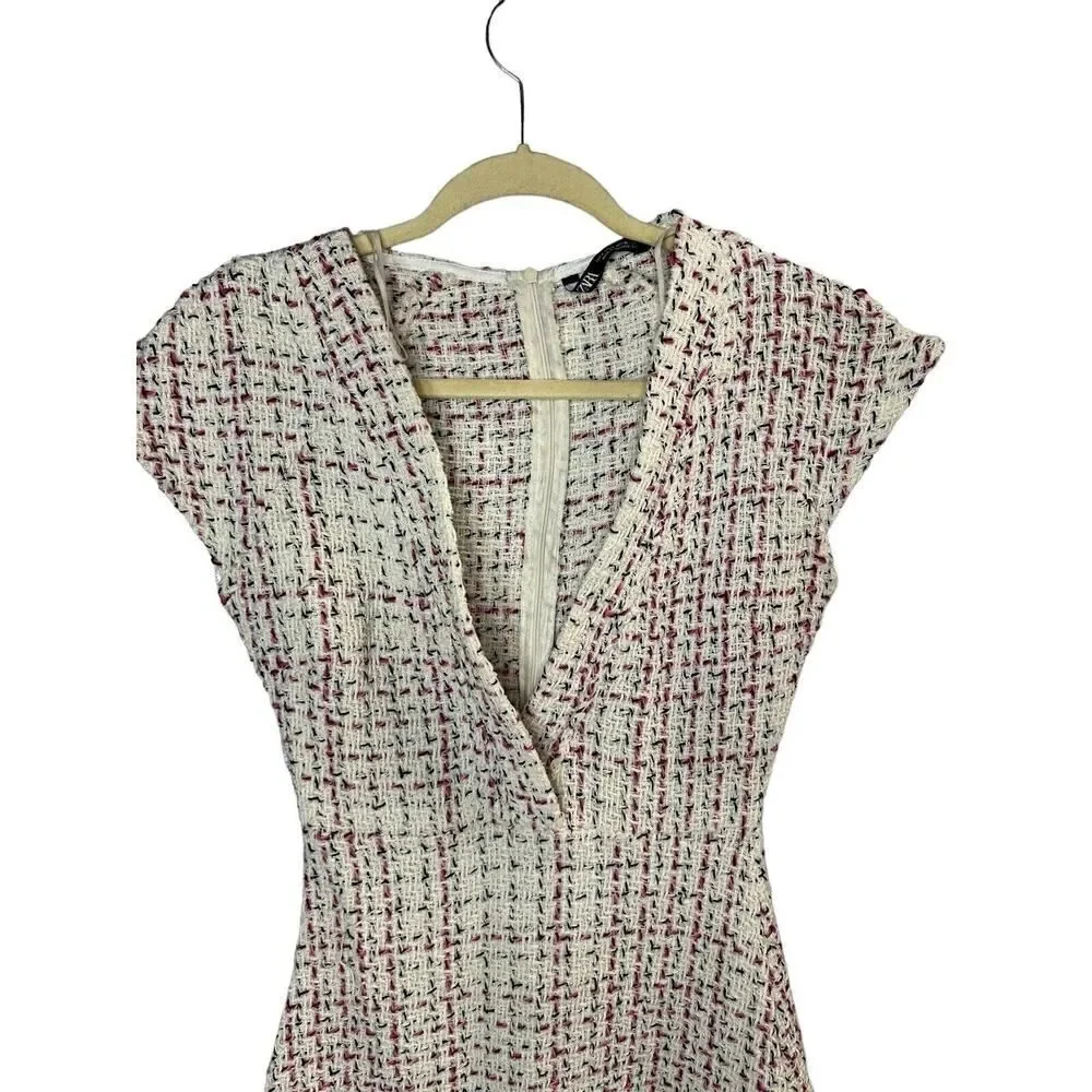 Zara Textured Weave Tweed Mini Dress sz Small - Picture 6 of 13